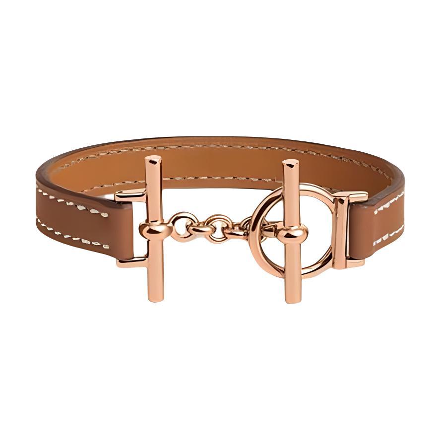 Hermes Hermes Calfskin, Metal, Rose Gold Plated Bracelets Women's Brown