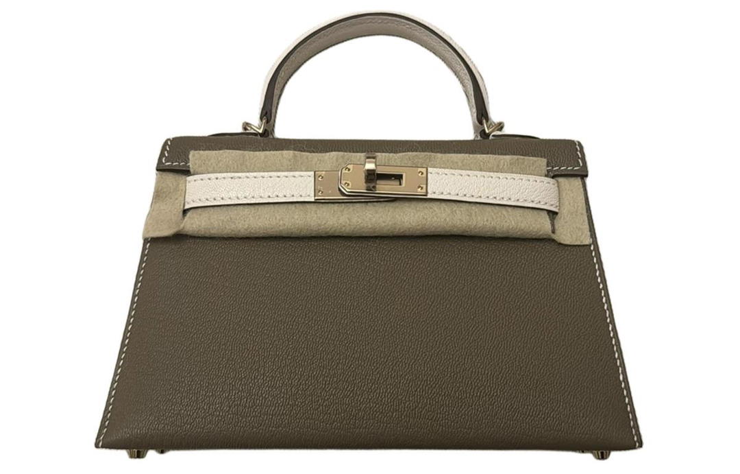 Hermes Hermes Mini Kelly 2nd Generation Goatskin Kelly Handbag Crossbody Bag Mini Women's Galaxy Gray & Glacier White