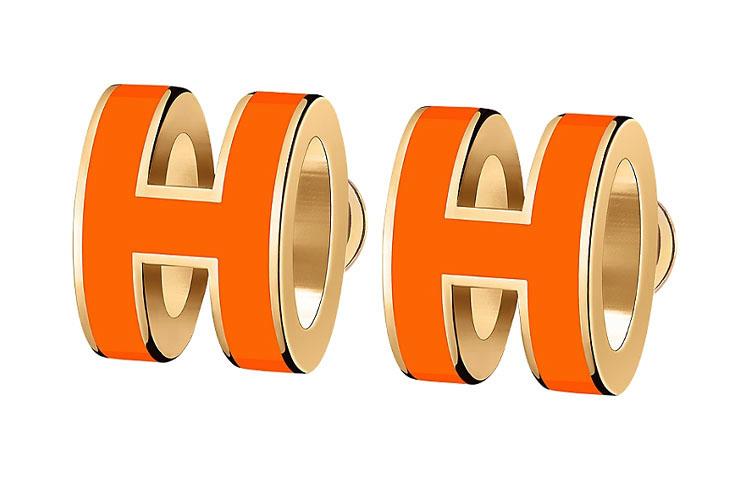 Hermes Hermes Metal Earrings Women's Vibrant Orange With Gold Trim