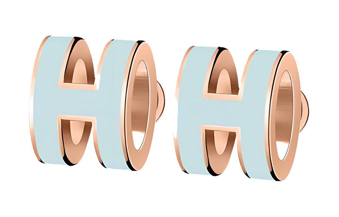 Hermes Hermes Metal Earrings Women's West Wind Blue, With Rose Gold Inlay