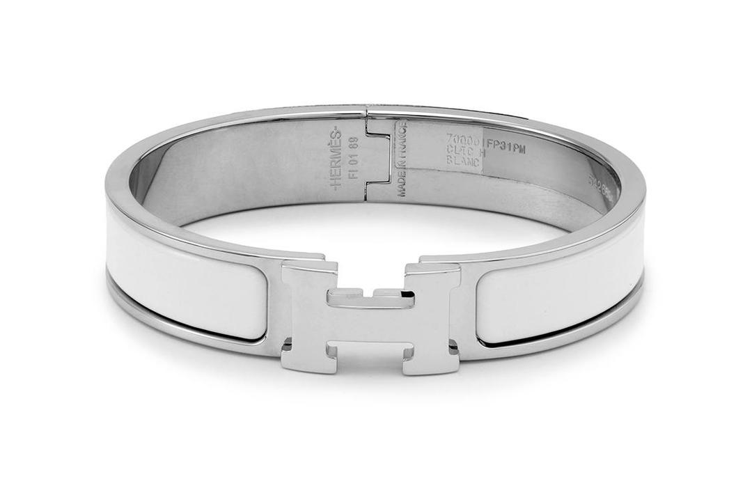 Hermes Hermes Bracelet Narrow Clic Clac H Enamel Pm White