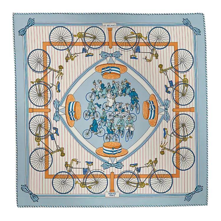 Hermes Hermes Silk Silk Scarves Unisex Blue Claire/Beige Dore/White