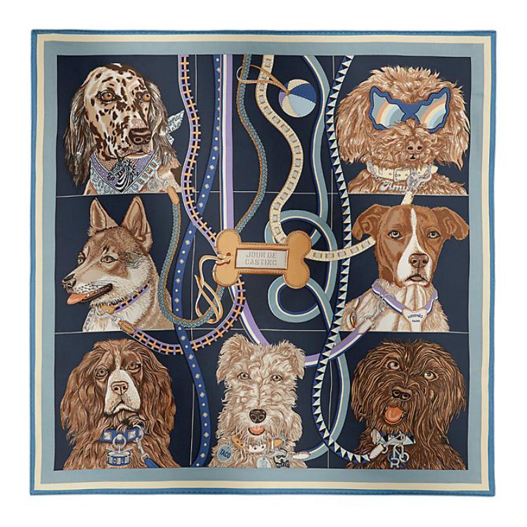 Hermes Hermes Silk Mulberry Silk Silk Scarves Women's Blue