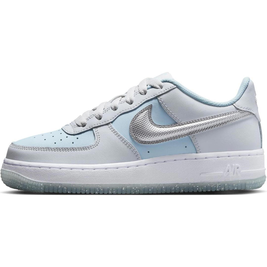 Nike Nike Air Force 1 Slip Resistant Cushioning Low Top Kids' Skateboarding Shoes Silver Blue Teenagers