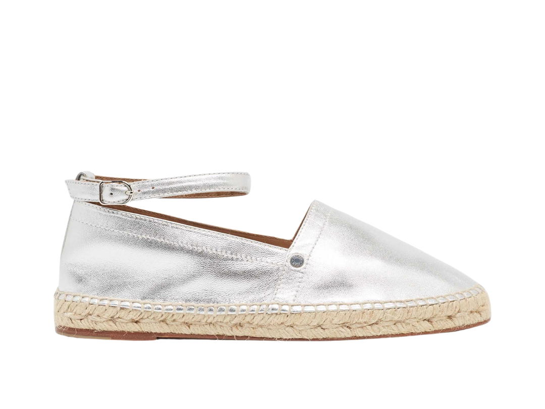 Hermes Hermes Espadrille Flats In Silver Leather and Jute