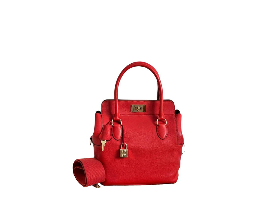 Hermes Hermes Toolbox 20 Handbag In Gold Hardware With Red