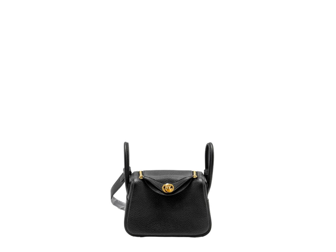 Hermes Hermes Mini Lindy In Black Clemence Leather With Gold Hardware