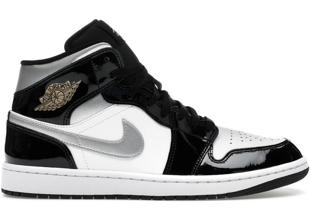 Jordan Jordan 1 Mid SE Patent Black White Metallic Silver Metallic Gold