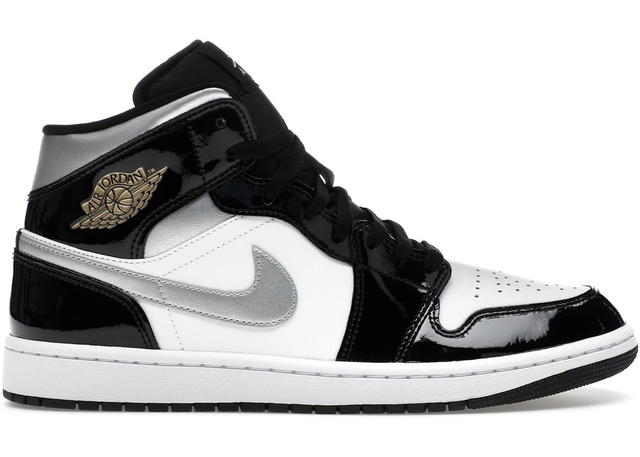 Jordan Jordan 1 Mid SE Patent Black White Metallic Silver Metallic Gold - view 1