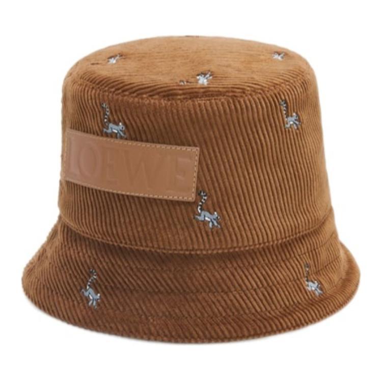 Loewe Loewe Cotton Corduroy Calfskin Bucket Hats Unisex Brown