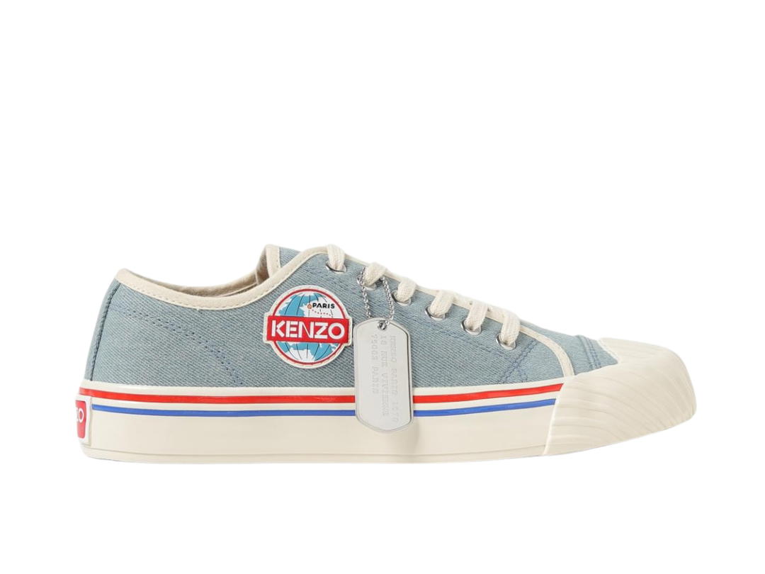 Kenzo Kenzo School Sneakers In Cotton Denim Baby Blue