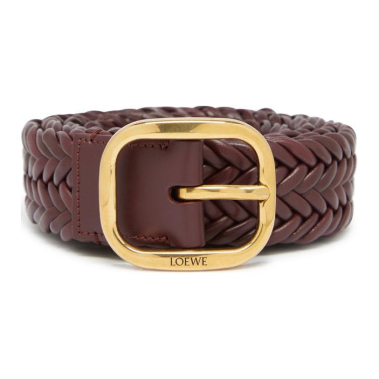 Loewe Loewe Badge Woven Pin Buckle Calfskin Metal Leather Belts Women's Brown