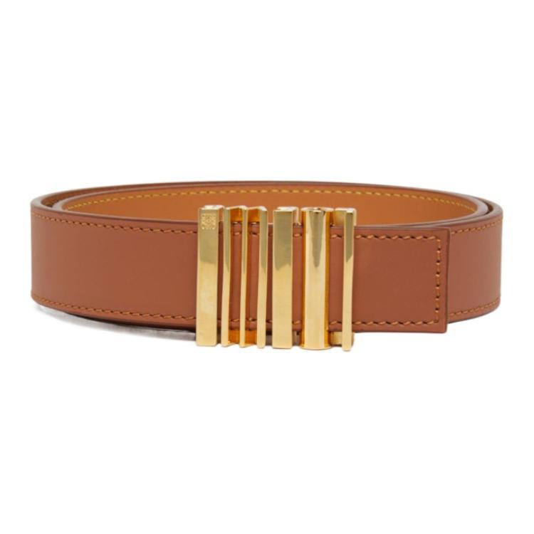 Loewe Loewe Logo Detail Smooth Buckle Calfskin Metal Leather Belts Women's Brown Width 2.8CM