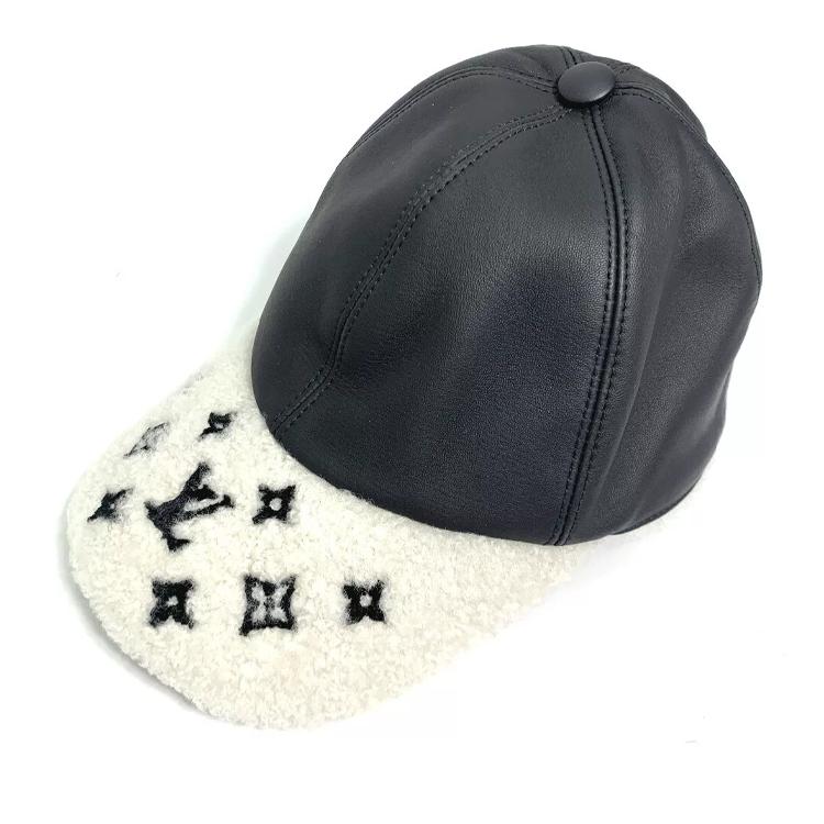 Louis Vuitton Louis Vuitton Leather Baseball Caps Women's Black
