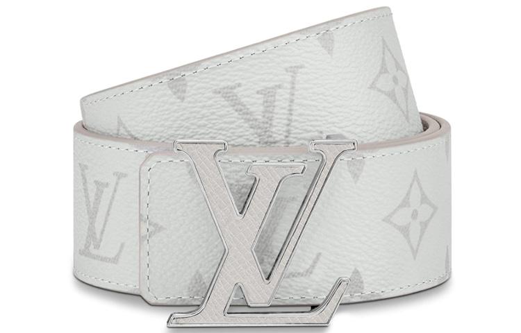 Louis Vuitton Louis Vuitton Cow Leather Canvas Leather Belts Men's White Width 4cm