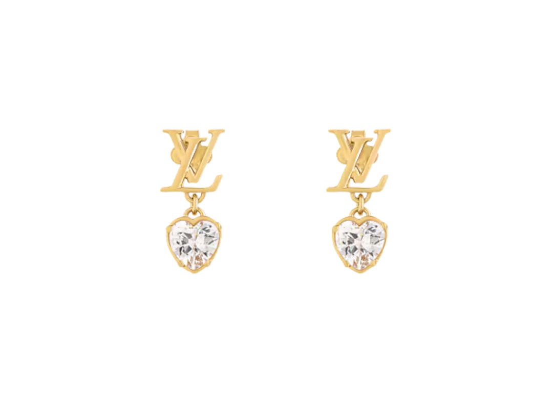 Louis Vuitton Louis Vuitton LV Iconic Heart Earrings In Gold-toned metal and zircons With LV Initials and heart charms