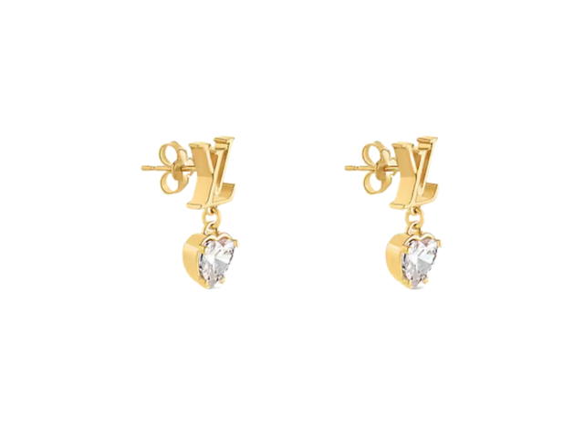 Louis Vuitton Louis Vuitton LV Iconic Heart Earrings In Gold-toned metal and zircons With LV Initials and heart charms - view 3