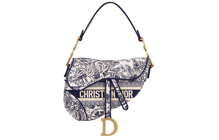 Dior Dior Saddle Embroidery Saddle Bags Shoulder Bags Handbags Medium Size Women's Blue