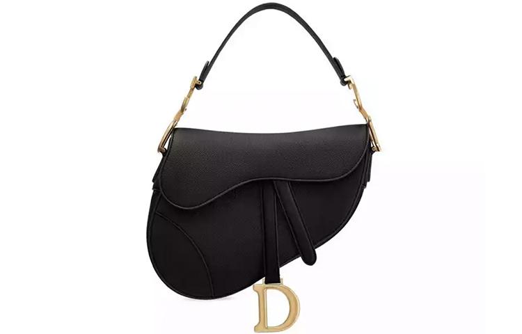 Dior Dior Saddle Embossed Textured Calfskin Saddle Bag Shoulder Bag Crossbody Bag Women's Black