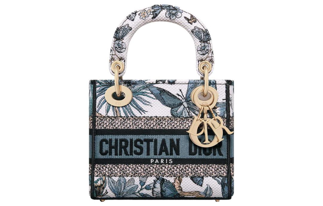 Dior Dior Lady D Lite Embroidery Dior Bag Shoulder Bag Crossbody Bag Handbag Mini Women's White & Light Midnight Blue