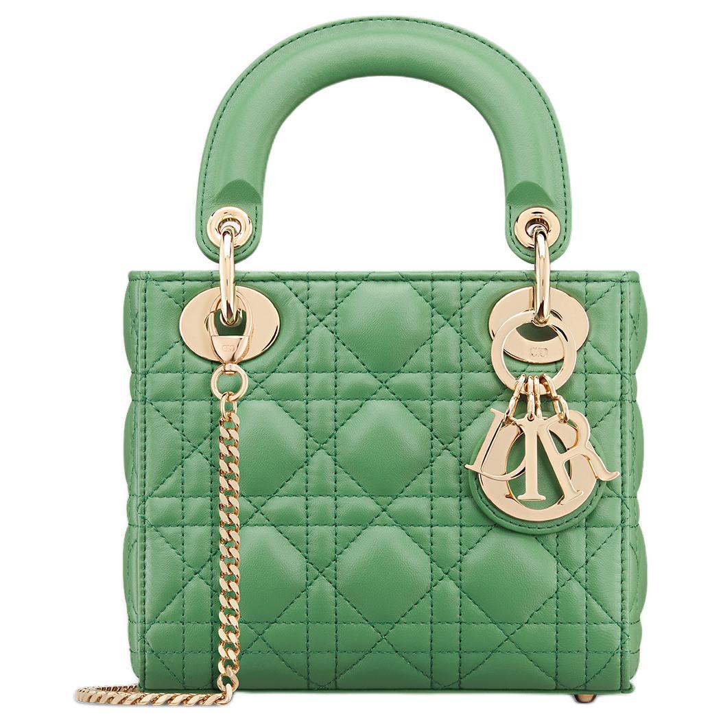 Dior Dior Lady Dior Wicker Pattern Sheepskin Dior Bag Shoulder Bag Crossbody Bag Handbag Mini Women's Jade Green