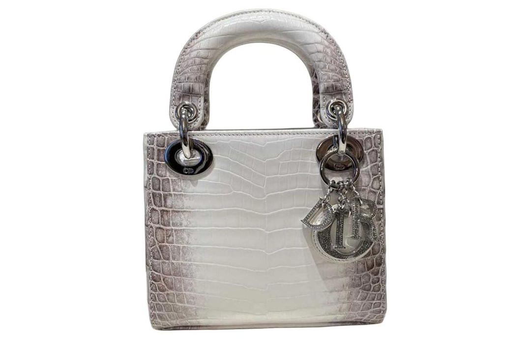 Dior Dior Crocodile Leather Shoulder Bag Crossbody Bag Handbag Mini Women's Gray & White