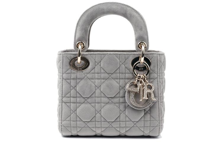 Dior Dior Lady Dior Velvet Material Dior Bag Shoulder Bag Crossbody Bag Handbag Small Size Women's Gray