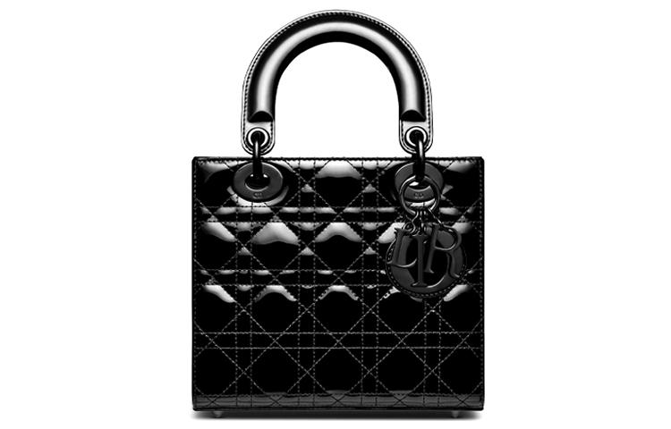 Dior Dior Lady Dior Shiny Patent Leather Cow Leather Daisie Bag Handbag Shoulder Bag Crossbody Bag Small Size Women's Black