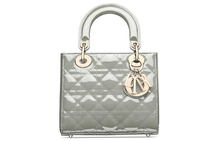 Dior Dior Lady Dior Patent Leather Calfskin Handbag Shoulder Bag Crossbody Bag Daisie Bag Clutch Small Size Women's Gray