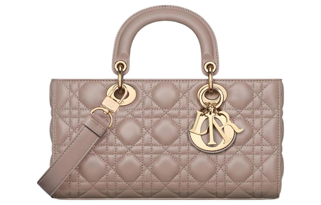 Dior Dior Lady D-JOY Lambskin Shoulder Bag Crossbody Bag Handbag Medium Size Women's Taupe