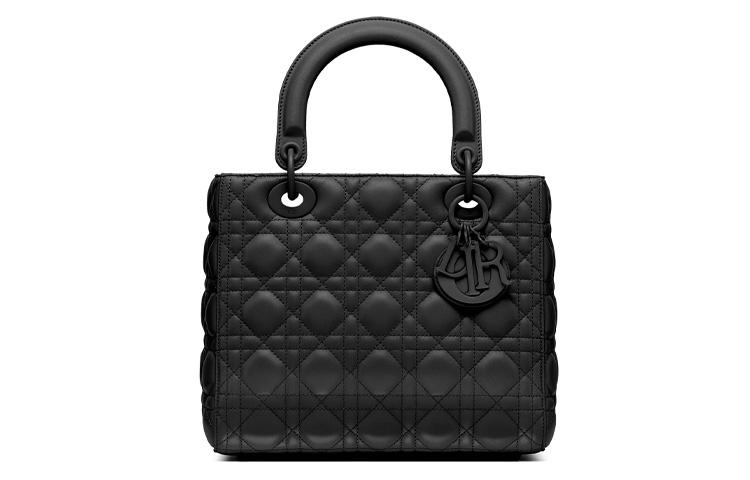Dior Dior Lady Dior Matte Cow Leather Lady Dior Bag Portable One Shoulder Crossbody Clutch Medium Size Women's Black