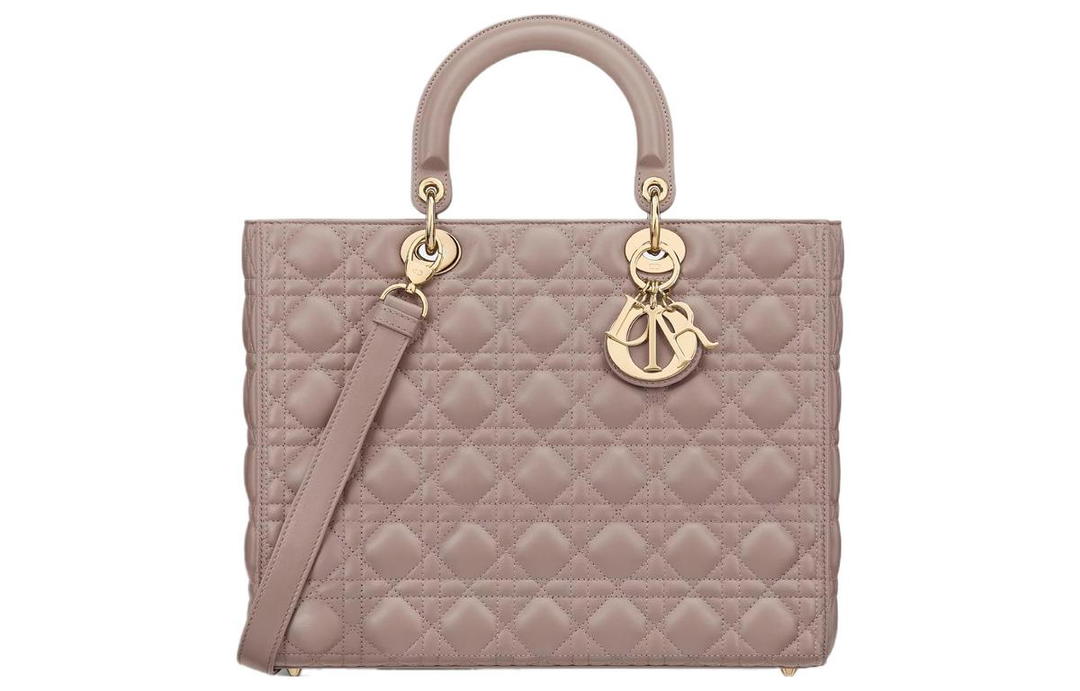 Dior Dior Lady Dior Lambskin Shoulder Bag Crossbody Bag Handbag Large Size Women's Taupe