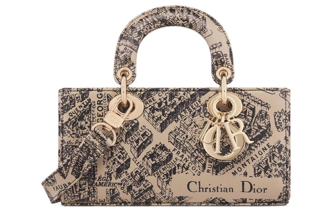 Dior Dior Lady D-JOY Cow Leather Dior Bag Shoulder Bag Crossbody Bag Handbag Small Size Women's Beige/Black