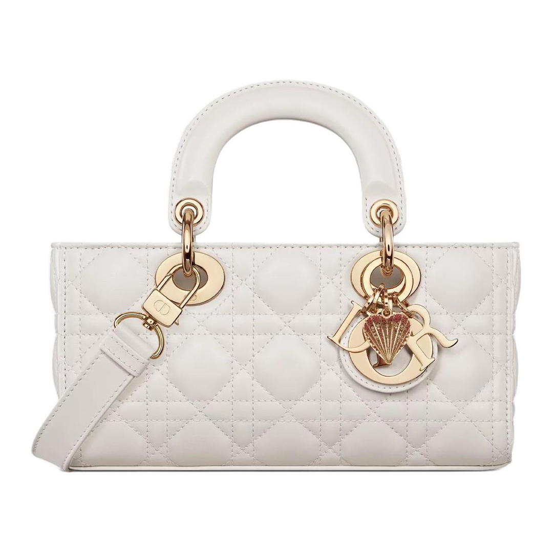 Dior Dior Lady D JOY Lambskin Shoulder Bag Crossbody Bag Handbag Small Size Women's Pearl White