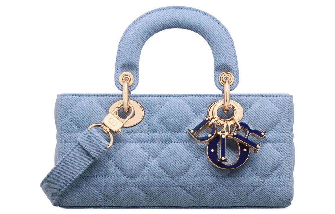 Dior Dior Lady D JOY Denim Fabric Lady Dior Bag Shoulder Bag Crossbody Bag Handbag Small Size Women's Blue