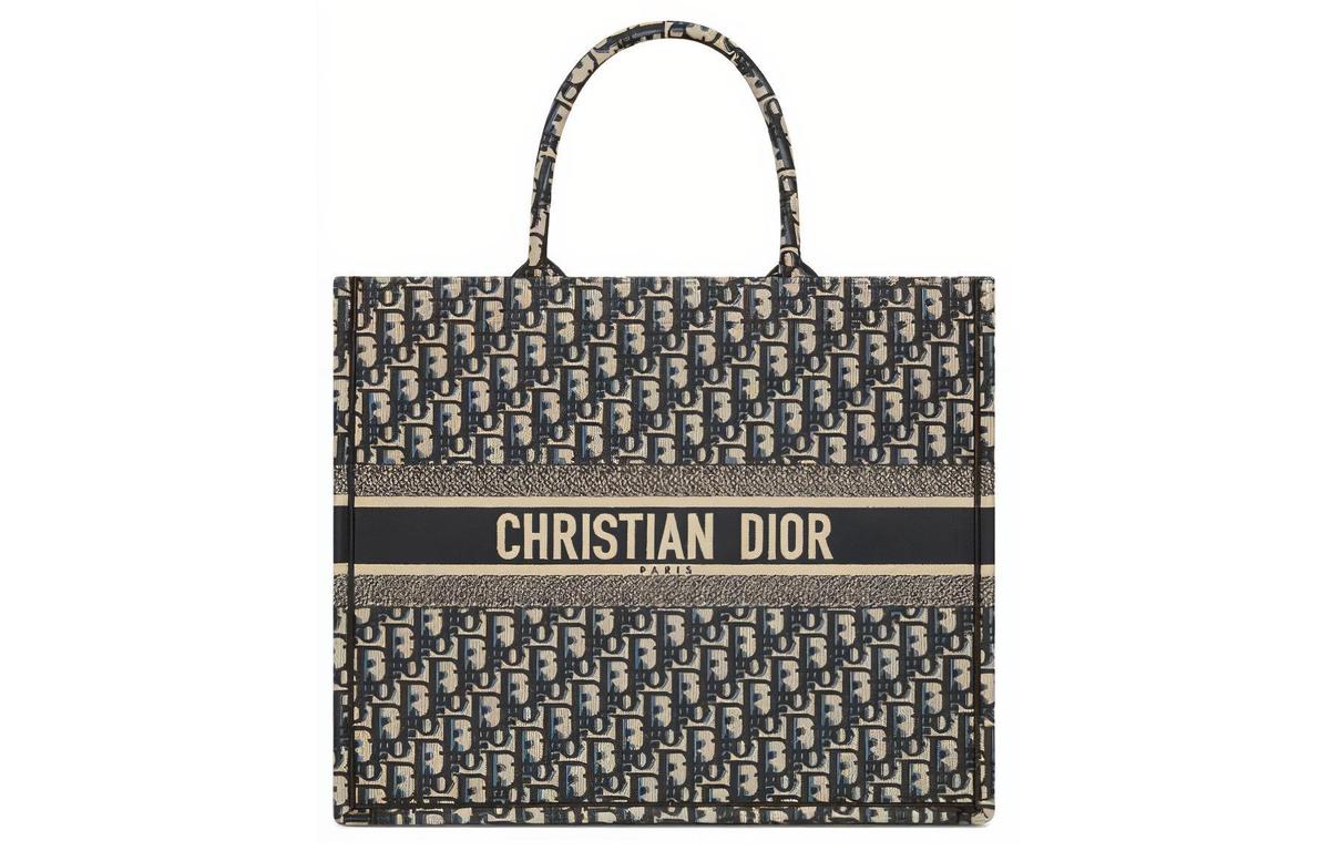 Dior Dior Canvas Tote Bag Shopping Bag Shoulder Bag Handbag Large Size Women's Ecru & Blue