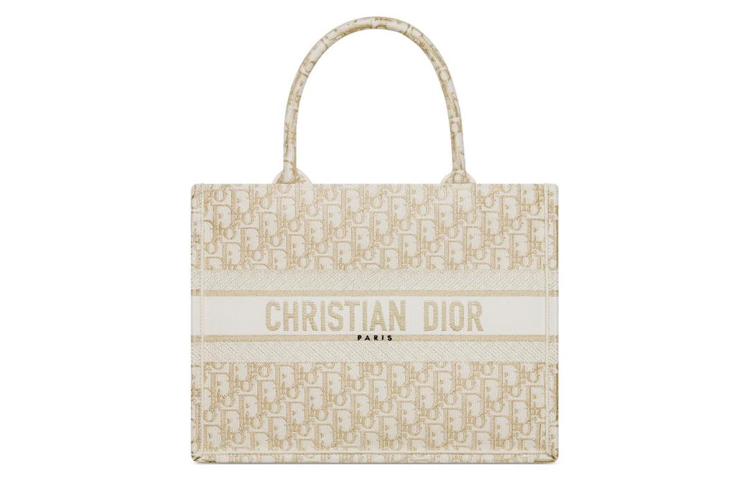 Dior Dior BookTote Embroidery Tote Bag, Shopping Bag, Handbag Medium Size Women's White & Gold