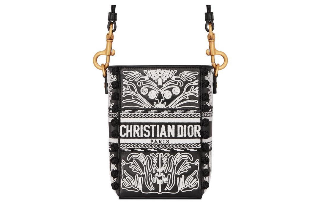 Dior Dior D Bubble Collection Embroidered Cow Leather Bucket Bags Crossbody Bag Shoulder Bag Women's Black