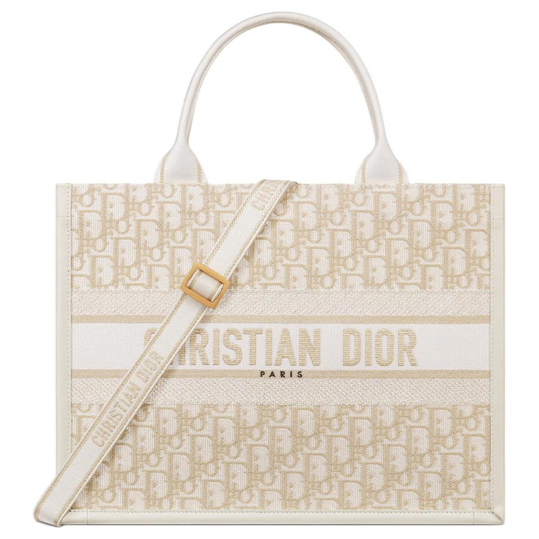 Dior Dior BookTote Handbag Oblique Print Fabric Cotton Women's White Gold