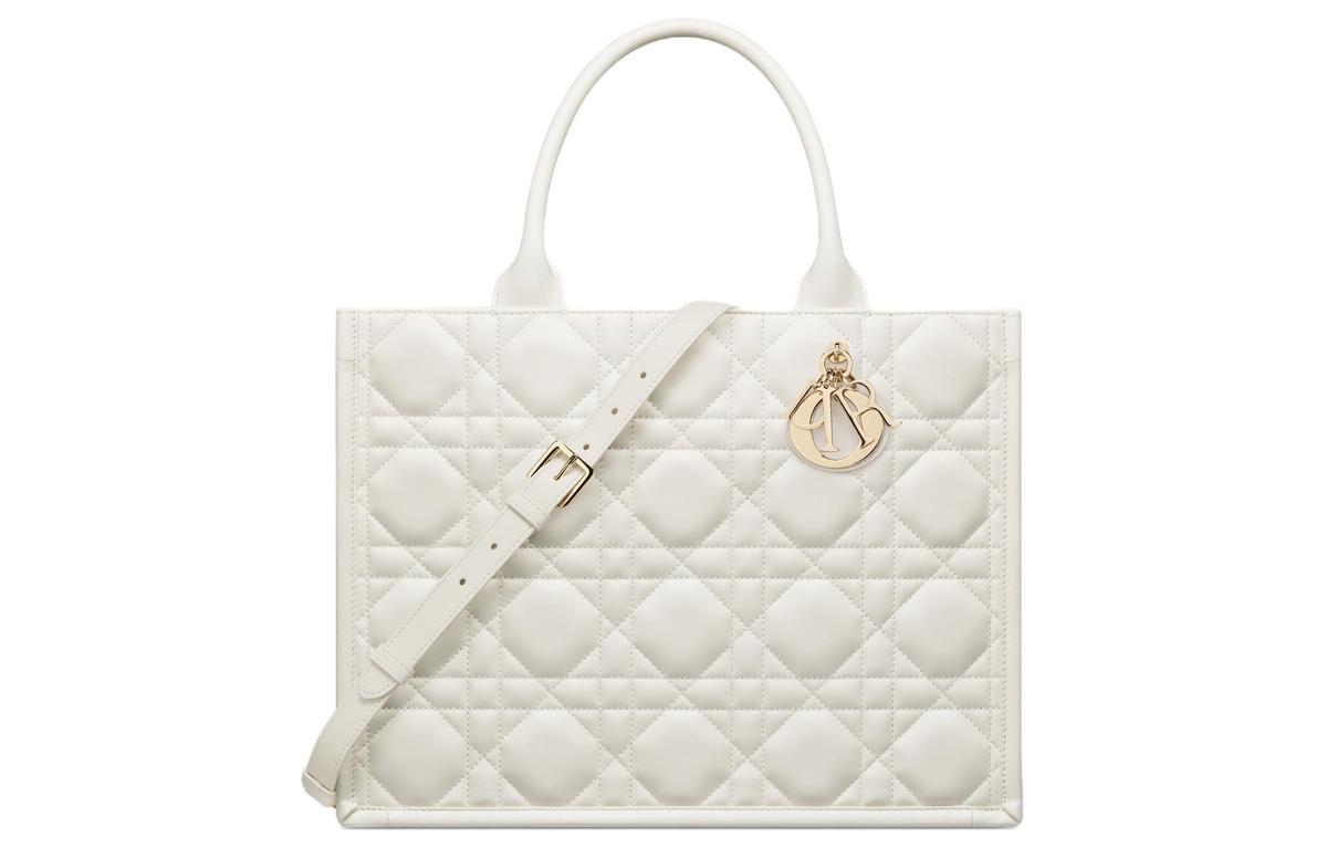 Dior Dior BookTote Cow Leather Tote Bag Shopping Bag Shoulder Bag Crossbody Bag Handbag Medium Size Women's Milk White
