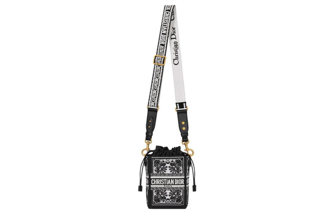 Dior Dior D-Bubble Collection Embroidery Bucket Bags Crossbody Bag Shoulder Bag Small Size Women's White & Black