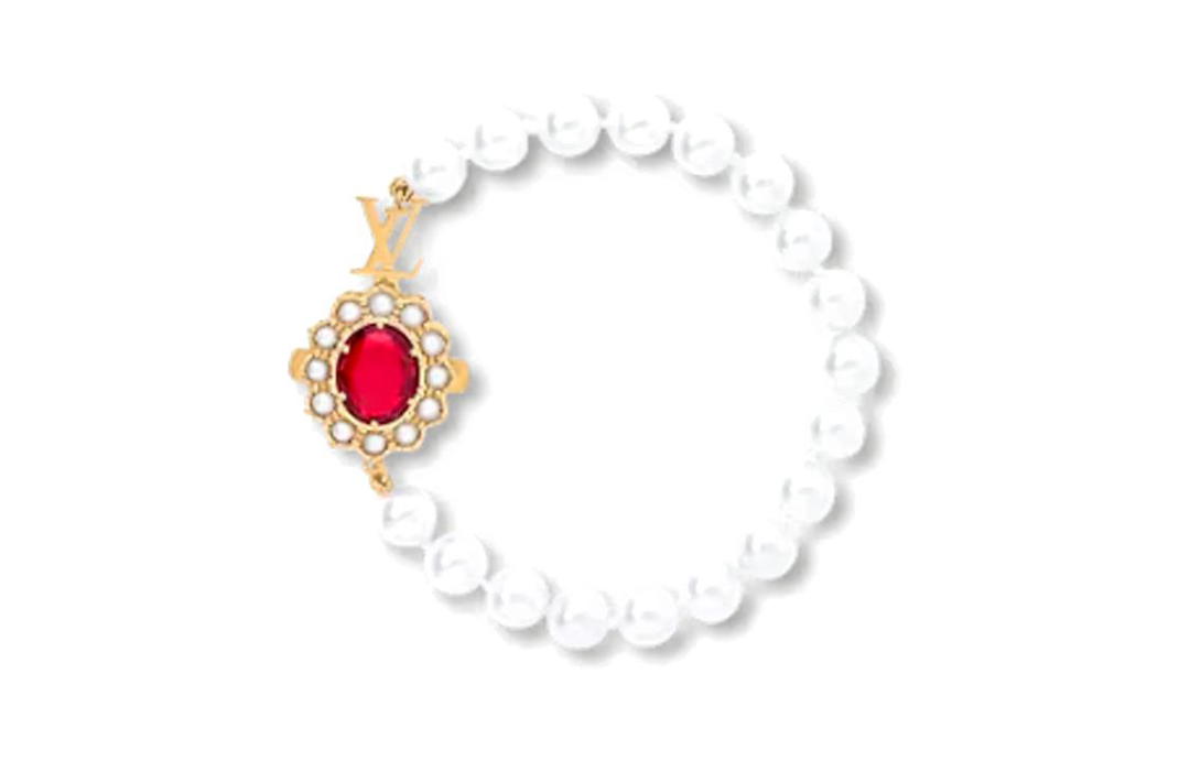 Louis Vuitton Louis Vuitton Brass Glass Beads Synthetic Cubic Zirconia Bracelets Women's White