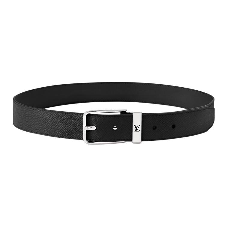 Louis Vuitton Louis Vuitton Metal Leather Metal Parts Leather Belts Men's Black Width 3.5CM