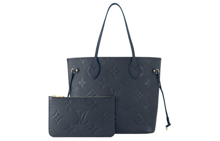 Louis Vuitton Louis Vuitton NEVERFULL Leather Tote Bag Shopping Bag Handbag Medium Size Women's Dark Blue