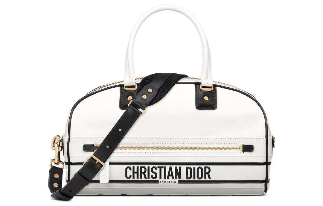 Dior Dior Vibe Collection Smooth Cow Leather Bowling Bag Handbag Medium Size Women's White
