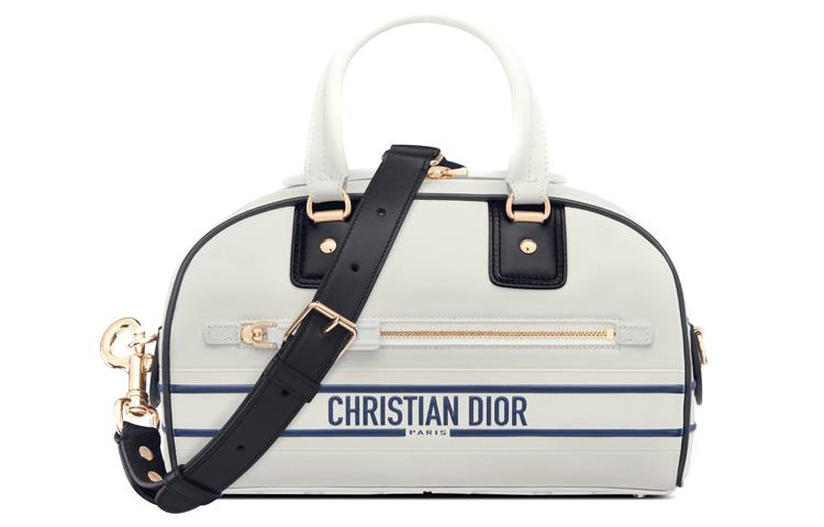 Dior Dior Vibe Collection Smooth Cow Leather Bowling Bag Shoulder Bag Crossbody Bag Handbag Small Size Women's White