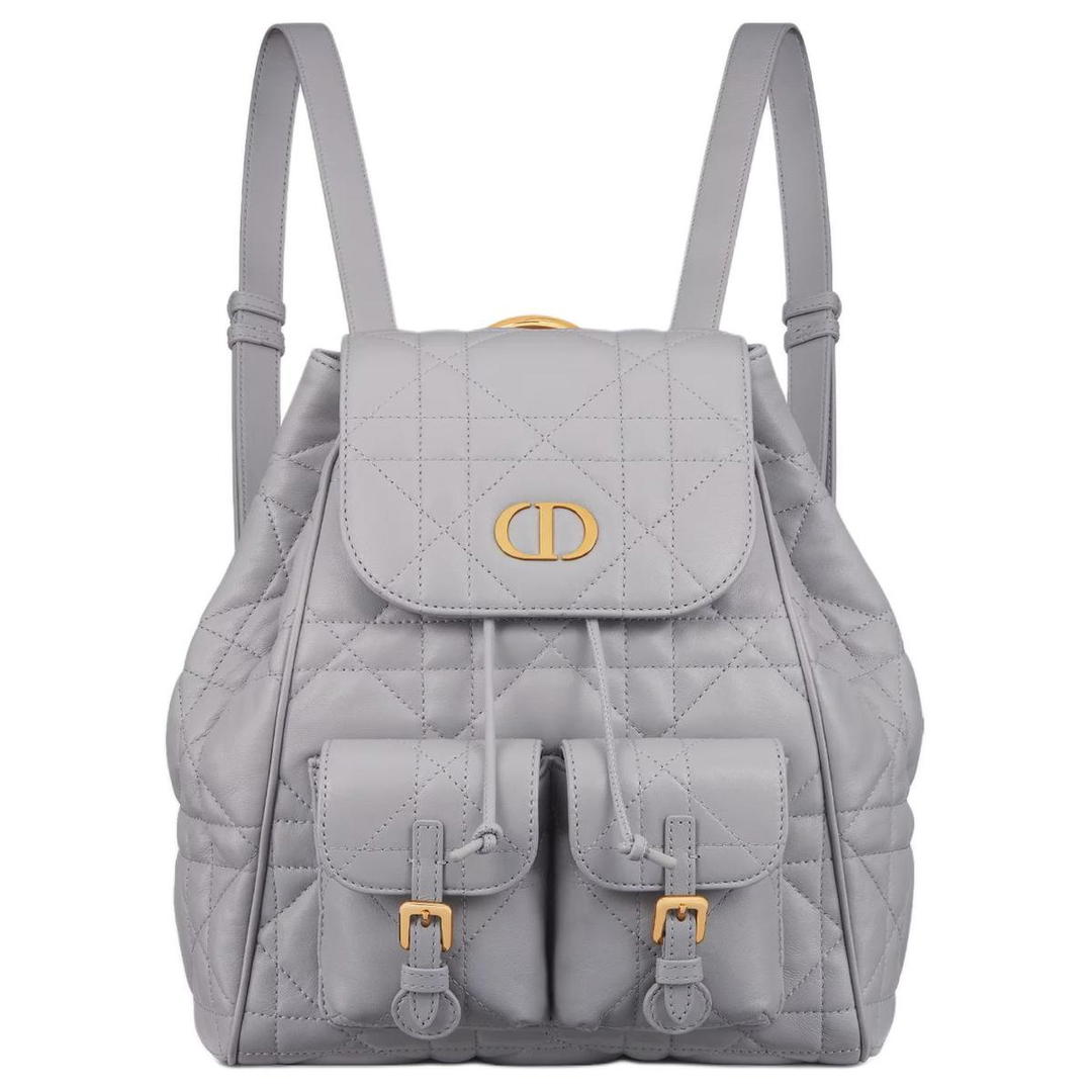 Dior Dior Caro Lambskin Backpack Medium Size Women's Gray