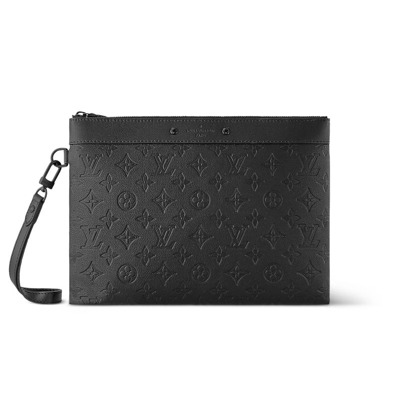 Louis Vuitton Louis Vuitton Leather Cow Leather Patchwork Trim Clutch Regular Men's Black