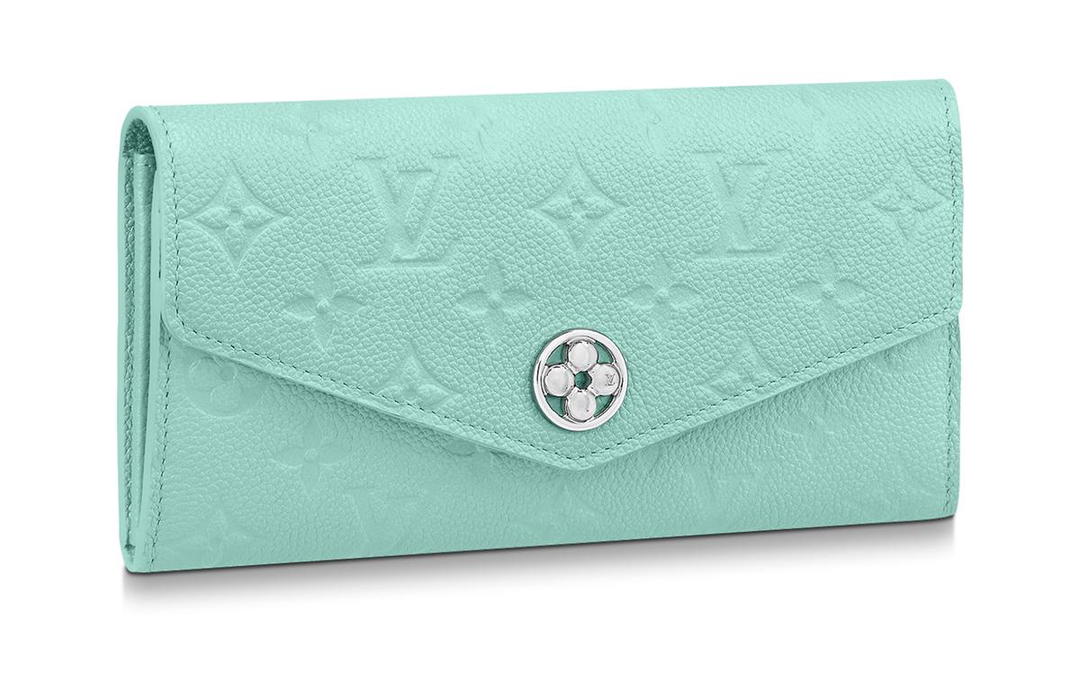 Louis Vuitton Louis Vuitton Sarah Grain Embossed Cow Leather Wallet Women's Macaron Green
