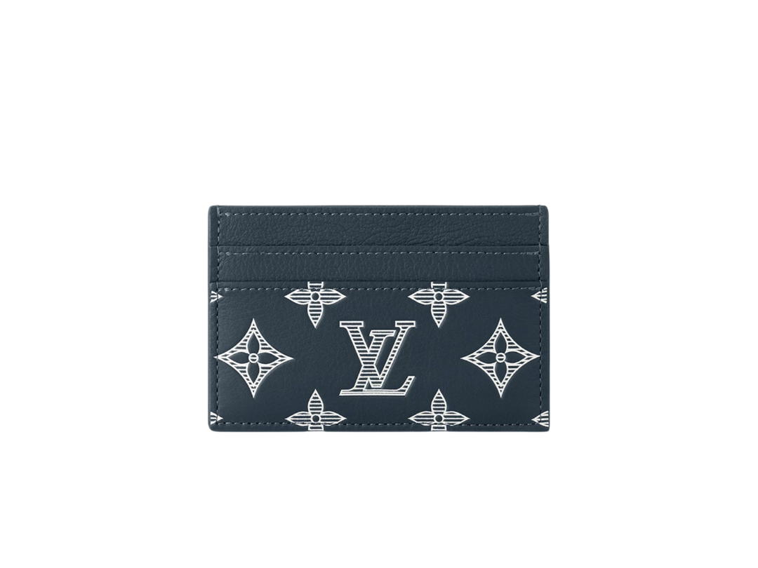 Louis Vuitton Louis Vuitton Porte Cartes Double Card Holder In Ink Blue Monogram Shadow Calfskin White